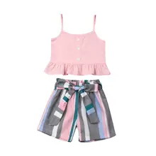 Новинка, комплект из 2 предметов для маленьких девочек летний топ без рукавов+ шорты, комплект одежды