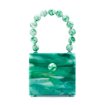 

Women Acrylic Box Evening Clutch Bag Lady Luxury Stone Pattern Beaded Hard Handbag Ladies Designer Green Party Purse