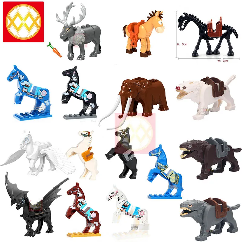 Building block War horse Skeleton warrior Wolf elephant deer Animal mount Animated cartoon Figures Children Toys