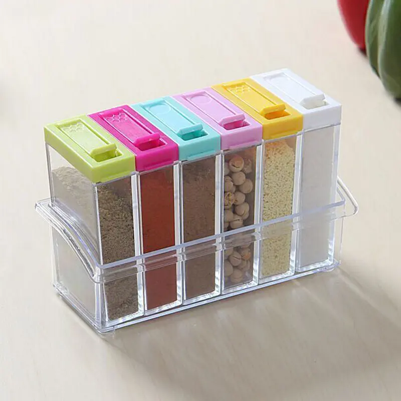 Transparent suit seasoning box container cruet fennel powder box six-piece kitchen spice rack