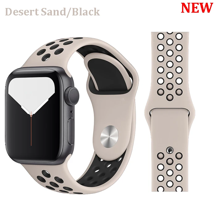 Desert Sand Black Ремешок для Apple Watch, 44 мм, 40 мм, 42 мм, 38 мм, iwatch series 5, 4, 3, 2, 1, спортивный силиконовый браслет, ремешок для часов, аксессуары для часов - Цвет ремешка: Desert Sand Black