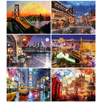 

HUACAN Full Drill Diamond Painting Bridge Landscape New Arrival Home Decor Mosaic City Diamond Art Embroidery Sale
