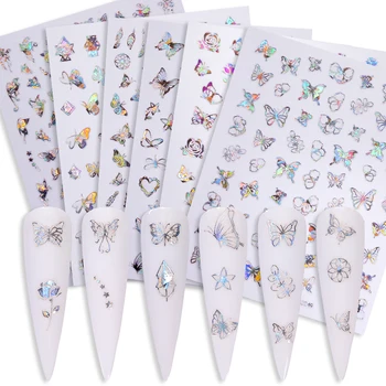 

1 Sheet Gold Sliver Butterfly 3D Nail Sticker Colorful Bronzing Hollowing Transfer Sticker Slider DIY Nail Art Decoration