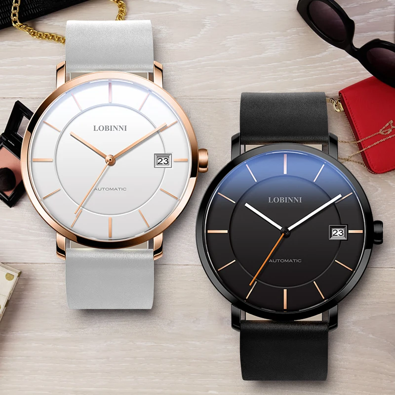 ORIGINAL  LOBINNI Couples Watches Luxury Switzerland Brand Automatic Self-Wind Mechanical Movement Lovers Wat