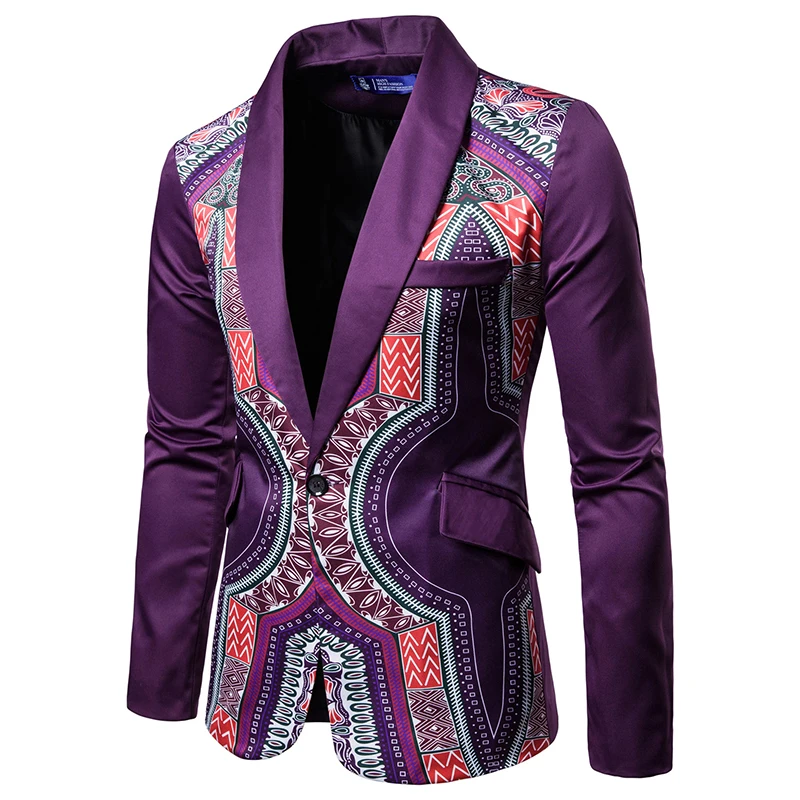 Fashion Men Personality one button suit jacket Africa style print Suit coat man dress costume autumn suit plus size 3XL