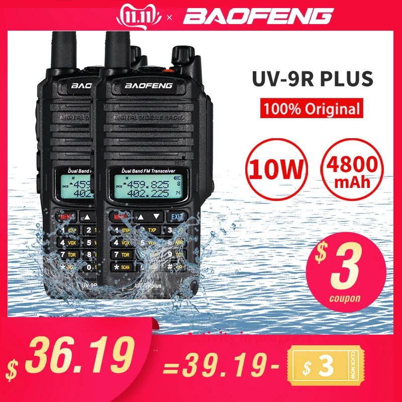10 Вт Baofeng UV-9R Plus Walkie Talkie IP67 водонепроницаемый двухдиапазонный двухстороннее радио 10 км 9R плюс портативный CB Ham радиоприемники КВ трансивер