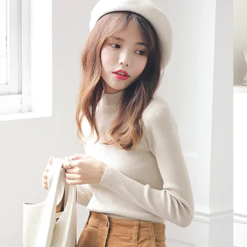 

Spring Thin Basic Striped Turtleneck Knitted Beige Sweaters Ladies Knitwear Girls Pullover Cotton Elastic Women One Size Tops
