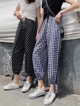 

New Korean Streetwear Fashion Plaid Stripe Loose Ankle Pant Summer Pocket Trouser Student Ulzzang Elegant Casual Japanese Bottom