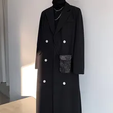 Мужской двубортный длинный толстый черный плащ, верхняя одежда, мужская уличная мода, винтажная свободная ветровка, куртка, пальто