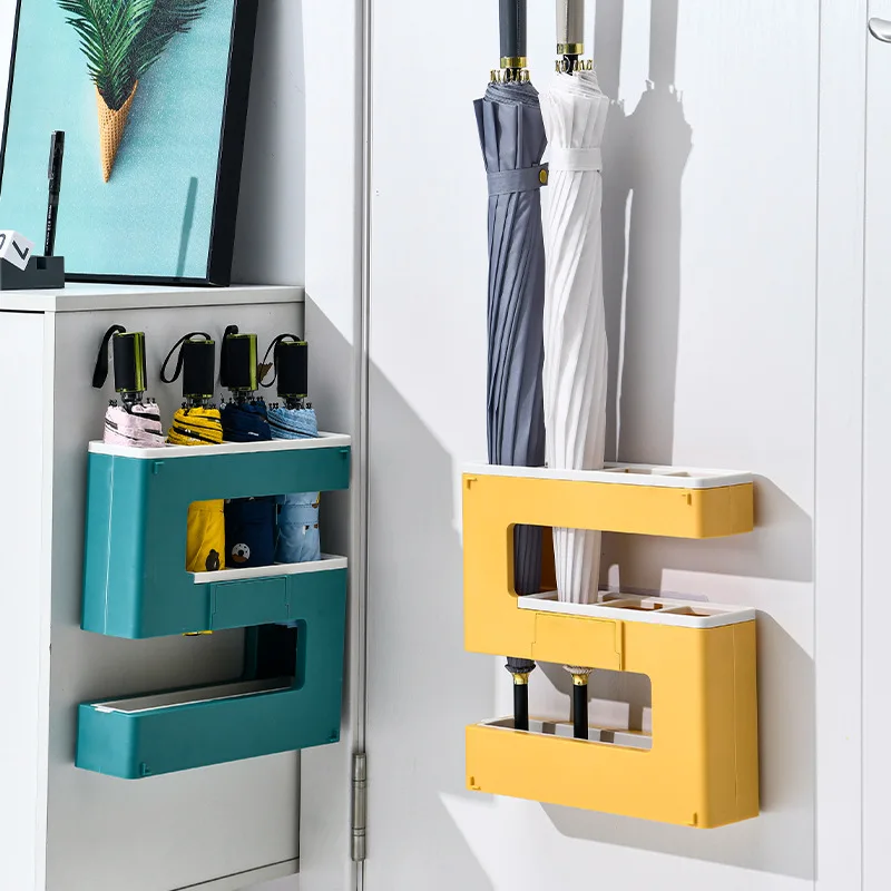

Wall Monted Umbrella Holder Shelf Stand Rack Self Adhesive Long And Short Umbrella Hanger Organizer Home Office Storage Shelves