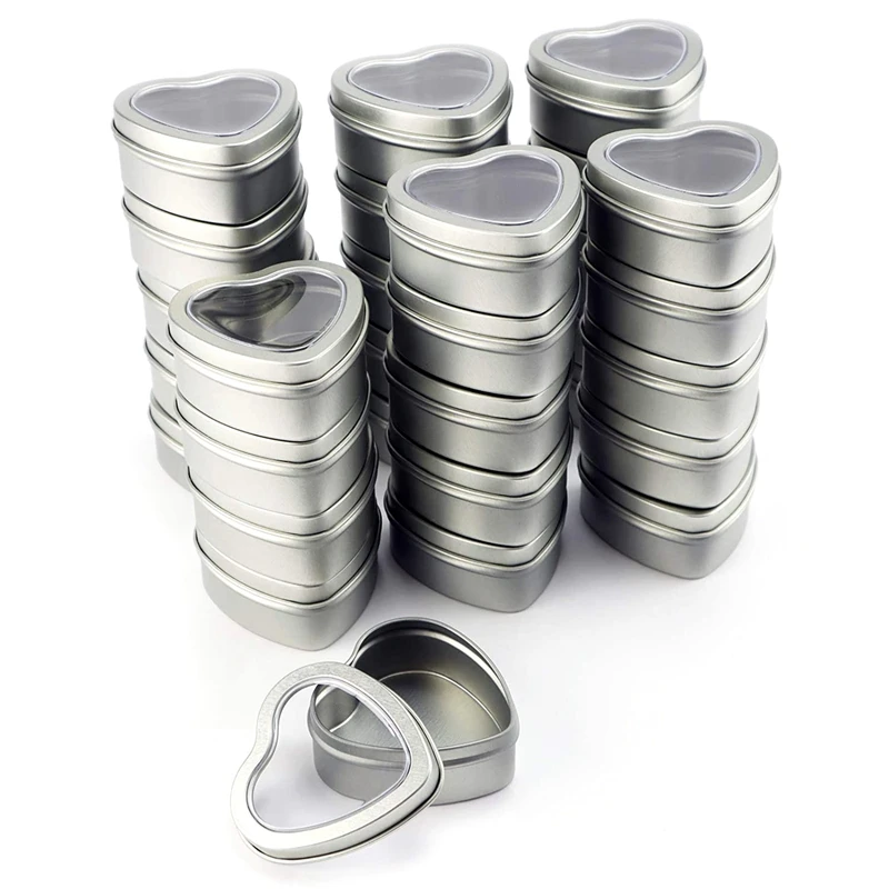 Hot 30Pcs Heart Metal Tins,Empty Heart Shaped Silver Metal Tins with