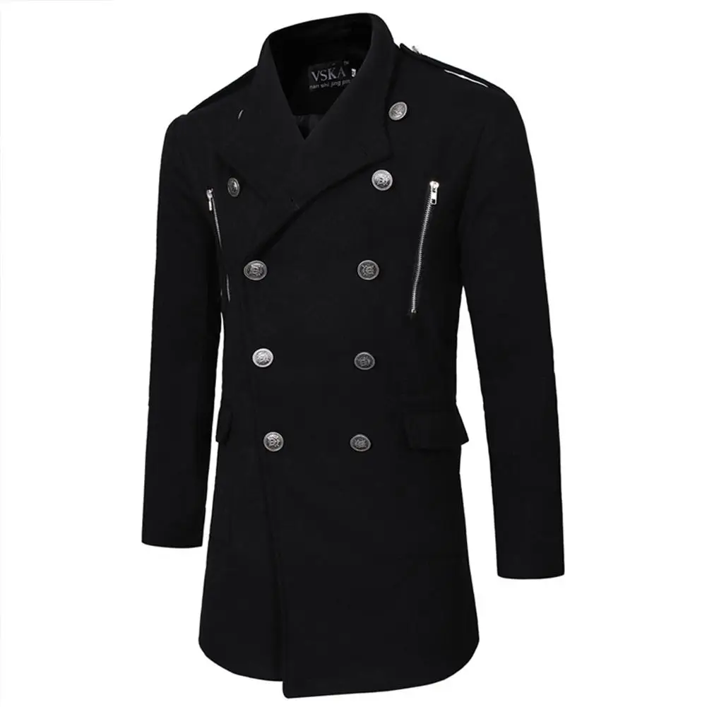 MISSKY, зимнее мужское шерстяное пальто с косой молнией, двубортное пальто с отворотом, повседневное пальто средней длины, мужские топы, новинка