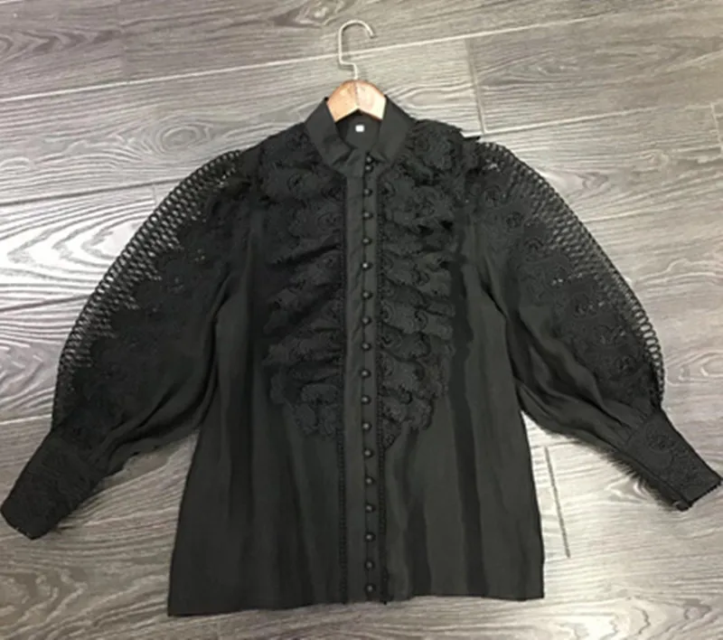 Элегантные camisa бланка de encaje de retazos para mujer Куэльо де пирог linterna фонарик с длинными рукавами Camisas de mujer moda nueva