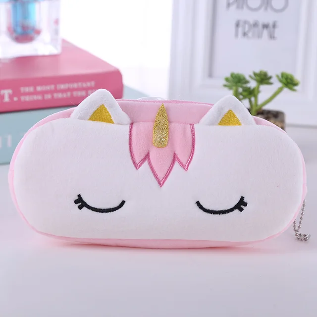 FUDEAM Soft Plush Cartoon Women Long Coin Purse Cute Zipper Girl School Stationery Pencil Case Usb Cable Storage Bag Key Wallet Unicorn Pink