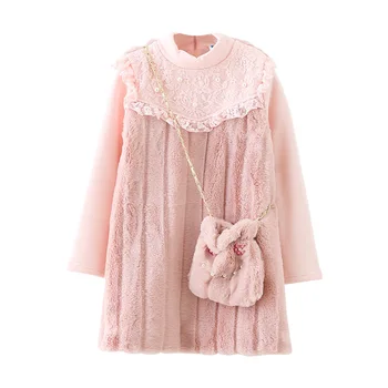 

Baby Girl Autumn Winter Clothing Big Girl Long-sleeved Velvet Princess Dress Fashion Lace Bead Design Sweet And Lovely 2020 New