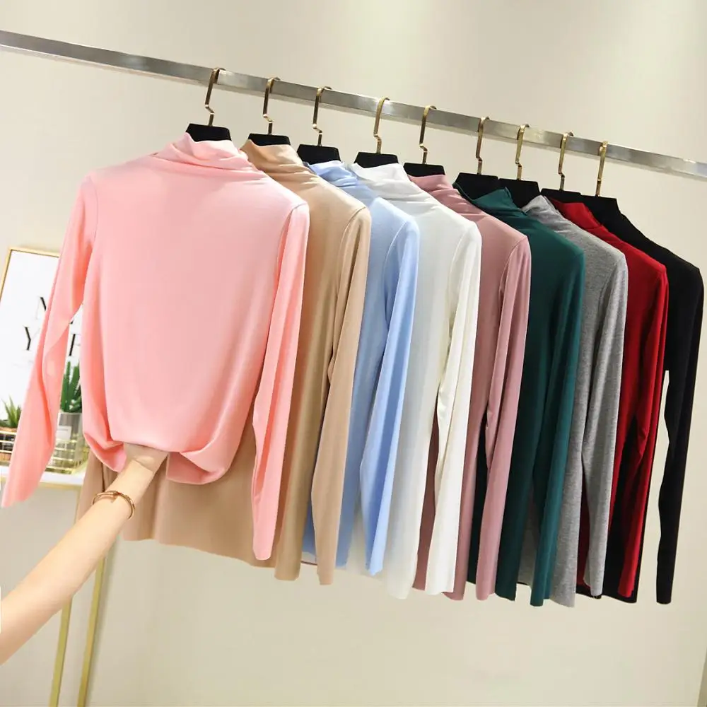 

New Arrival Soft Fall Winter Women Turtleneck Basic Tops Slim Full Sleeve Shirt Stretch Vintage Render Unlined Upper Garment