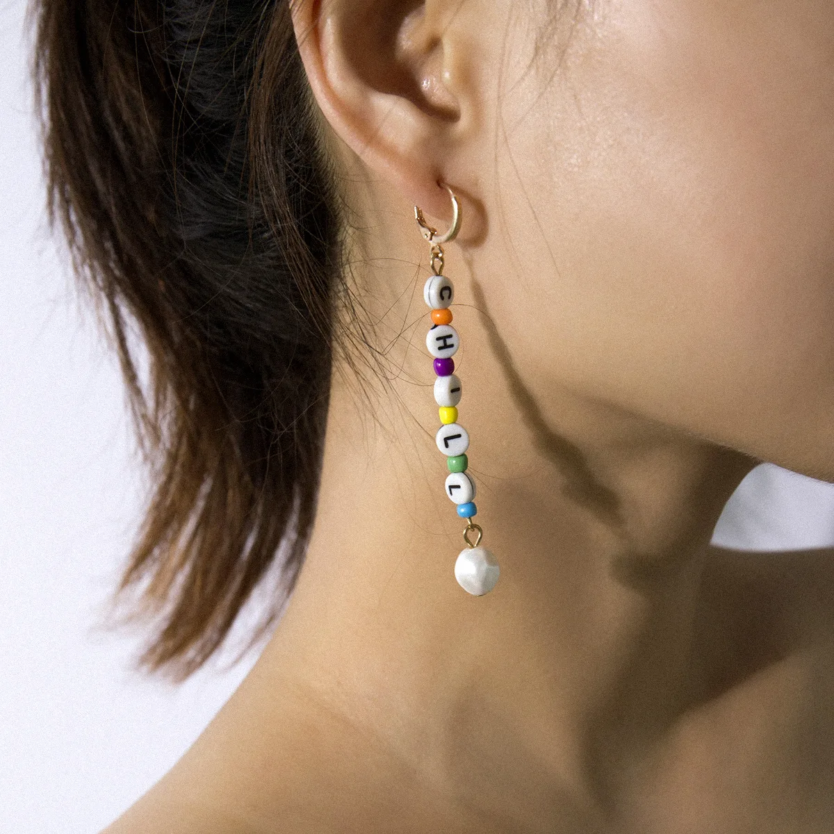 

Colorful Resin Beads Earrings For Women Girls Imitation Pearl Letter Long Beads CHILL Dangle Drop Earrings Female Party Jewelry
