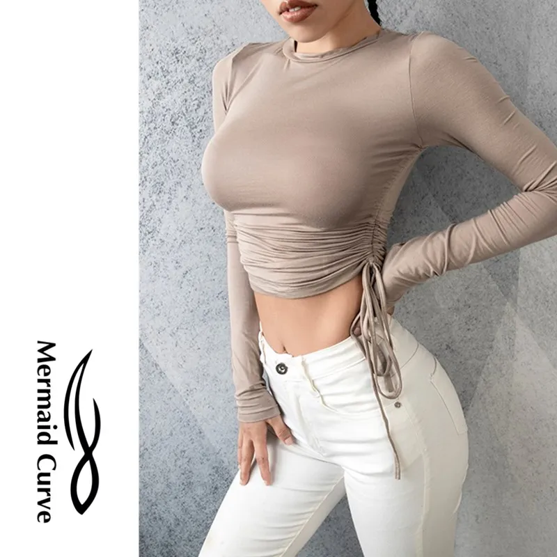 

Women Yoga shirt Slim-fitting T-shirt Adjustable Cinch Up The Side Gym Fitness T-shirt Long sleeve Women's Running Clothing Top