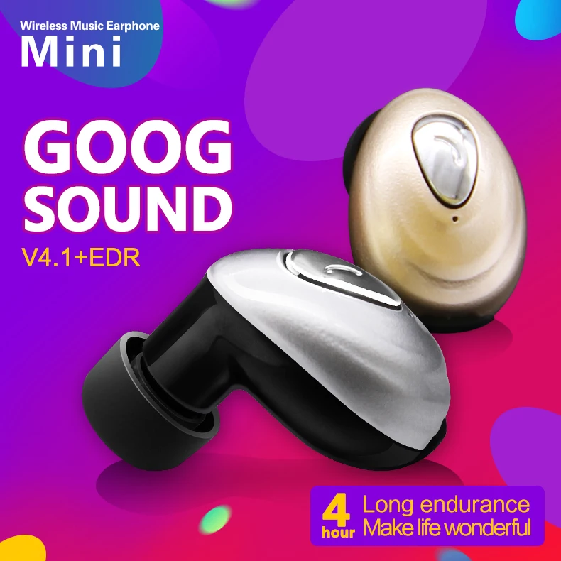 Mini Wireless Earphone Bluetooth V4.1 EDR Stereo Earphones Connect Two Devices Unilateral Hands Free Sport Music Play Headset