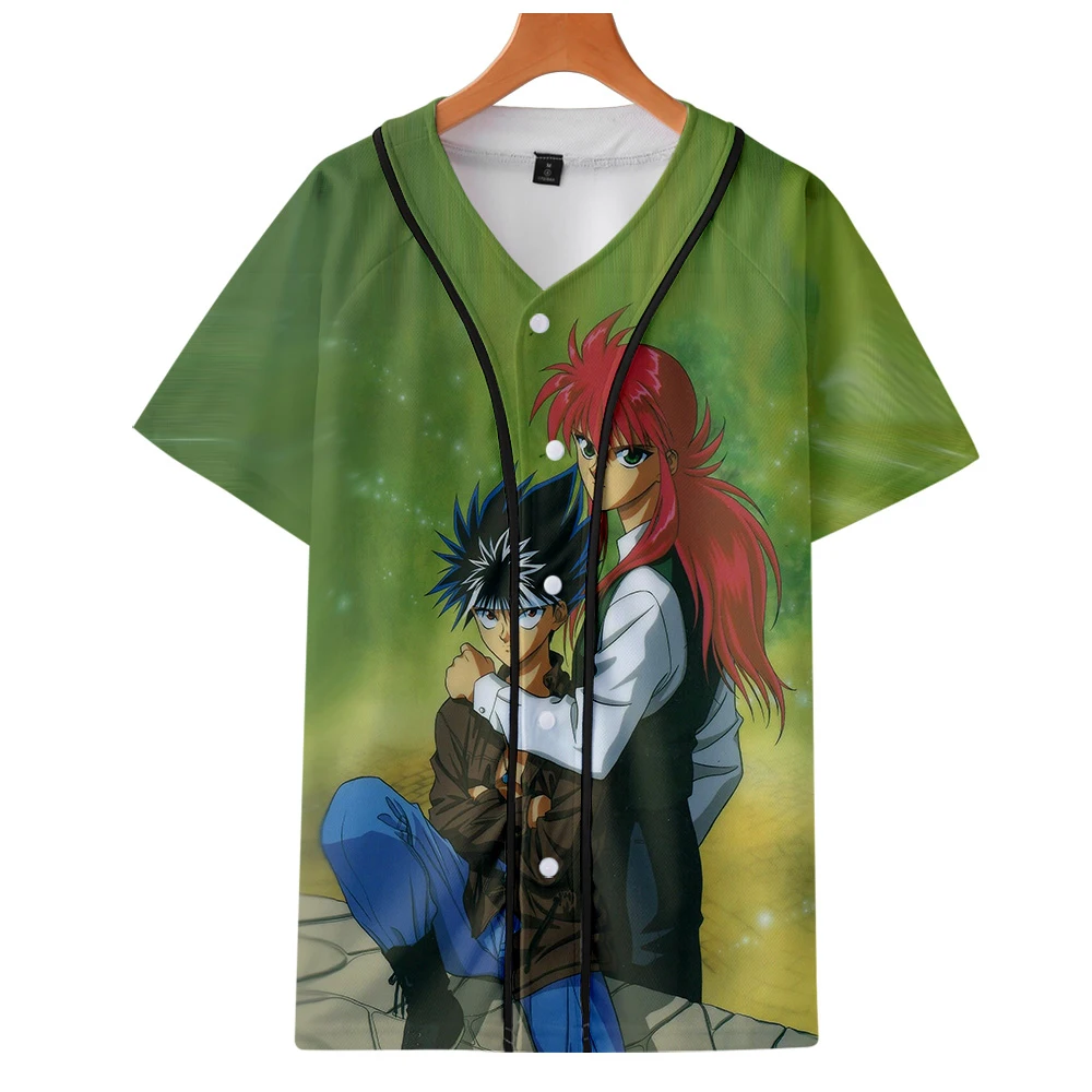 YUYU HAKUSHO летняя бейсбольная рубашка с принтом, модная повседневная Уличная одежда с коротким рукавом, одежда для косплея