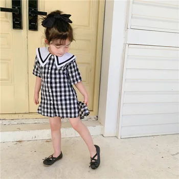 

2020 New Stylish Girls Plaid Dress Summer Short Sleeve Fashion Girls Dresses 1-7 Years