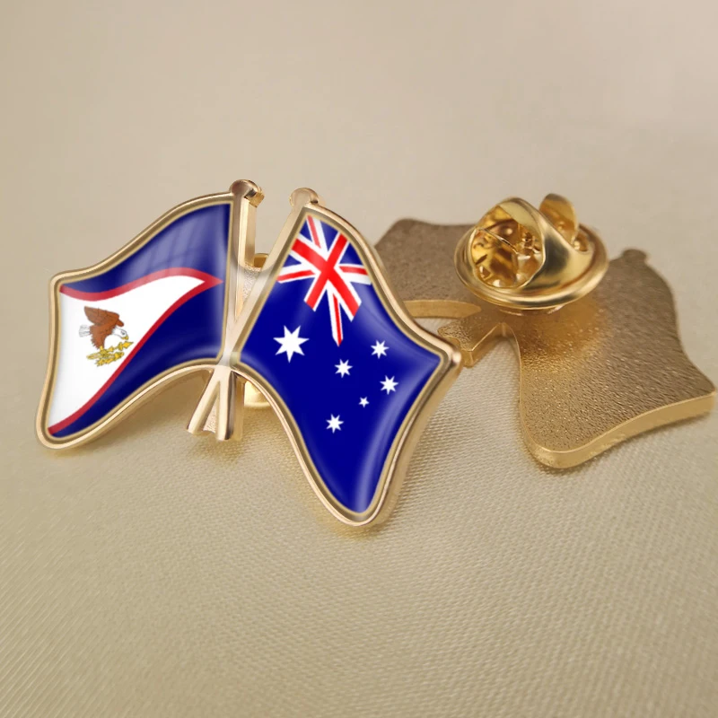 American Samoa and Australia Crossed Double Friendship Flags Brooch Badges Lapel Pins | Украшения и аксессуары