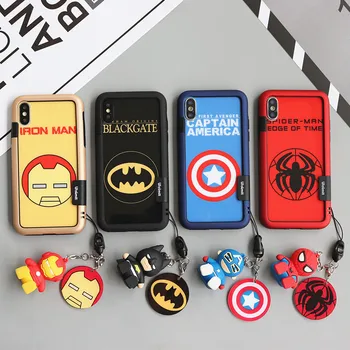

Spiderman cover for iPhone 6 6s plus tempered glass back front film 7/8+ phone case cute batman screen protector X/XS Max bumper