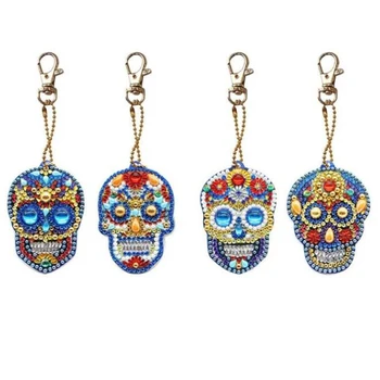 

5D DIY skull Full Drill Special Shaped Diamond Painting Keychains Women Bag Pendant Jewelry Key Ring Embroidery Cross Stitch