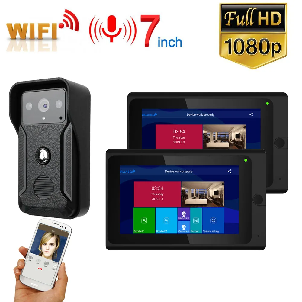 7 inch Monitors Wireless WIFI Video Door Phone Doorbell Intercom Entry System with Wired HD 1080P Wired Camera Night Vision,Sup 7 inch Monitors Wireless WIFI Video Door Phone Doorbell Intercom Entry System with Wired HD 1080P Wired Camera Night Vision,Sup