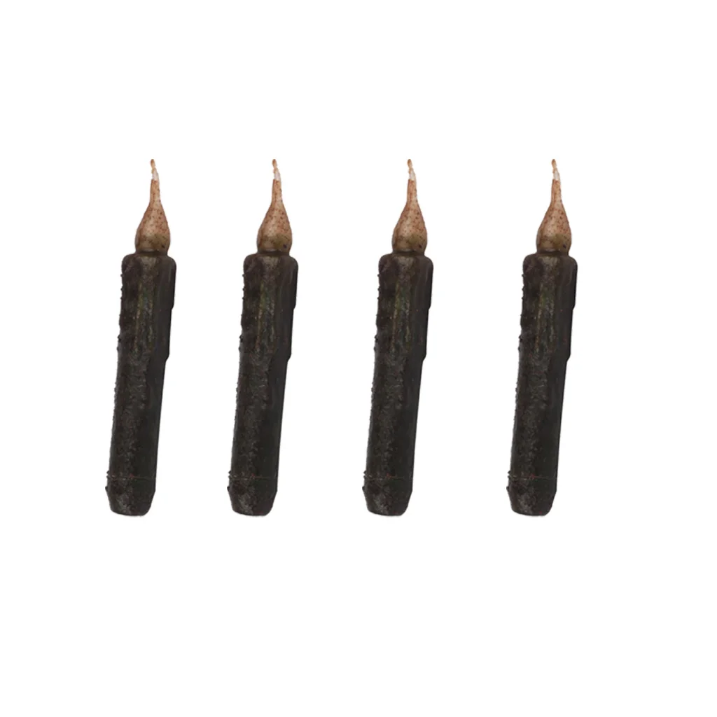 4Pcs Pack 170mm Vintage Style Black Wax LED Candle Taper Candle Flameless Pillar Candle for Wedding Birthday Party Table Decor