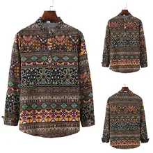 Популярная осенняя одежда, мужская рубашка с длинными рукавами и принтом в национальном стиле, свободная Мужская рубашка для досуга