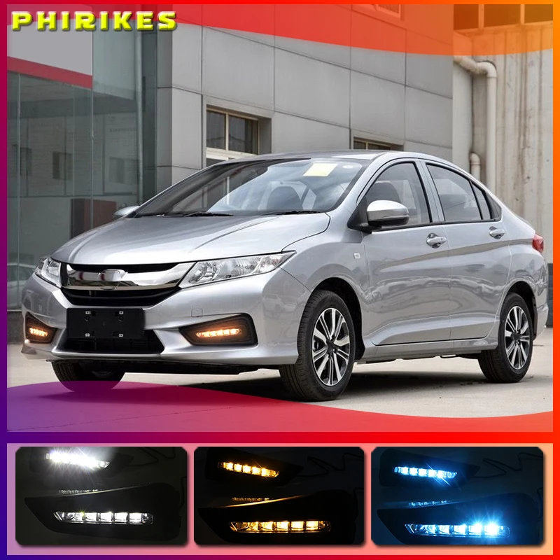 

Дневные ходовые огни для Honda City 2015 2016 2017, 2 шт., 12 В, желтого цвета, дневсветильник светодиодные ходовые огни