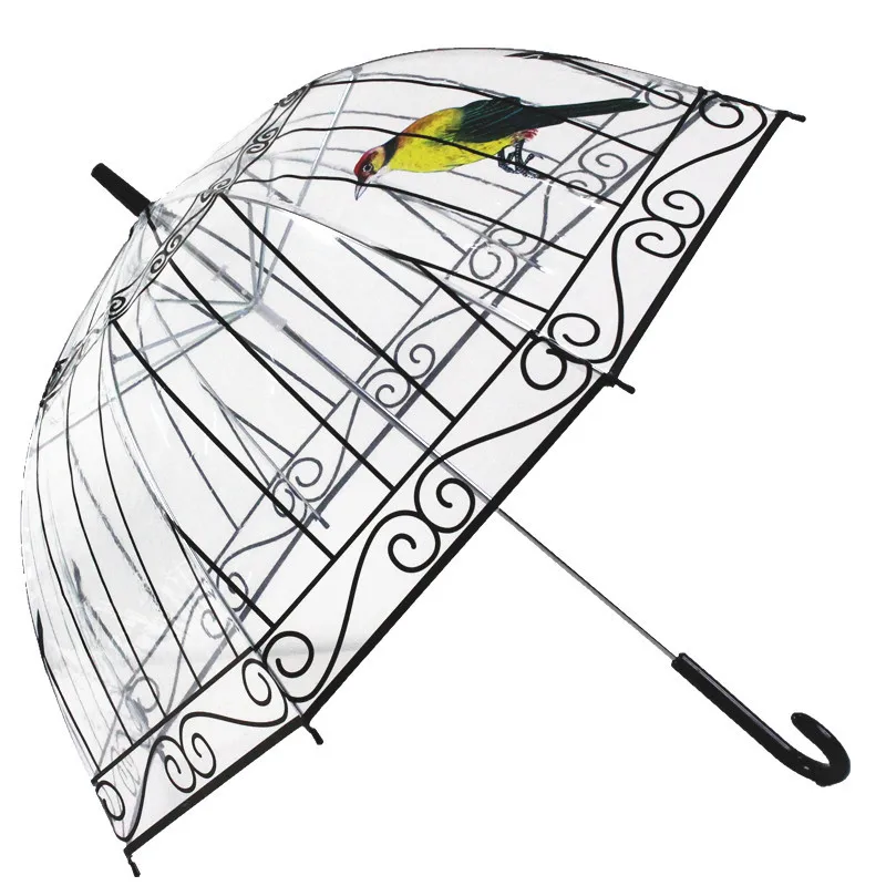 Прозрачный дождевой Зонт SHOWERSMILE, прозрачный, прозрачный, с принтом в виде здания, Полуавтоматический зонт, новинка, Guarda Chuva - Цвет: birdcage