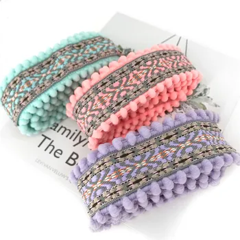 

Pompom Lace Trim 3.3CM Width Wide Hair Ball Side National Lace Clothing Bag Fabric Curtain Decoration Ribbon Accessories 1yards