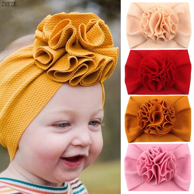 Classic 4Inch Flower Waffles Fabric Headband Girls Elastic Wide Headwrap For Baby Spring Photo Pro Turban Hair Accessories