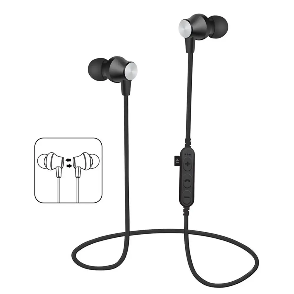MS-T2, магнитные Bluetooth наушники, беспроводные наушники, гарнитура для бега с микрофоном, MP3, вкладыши, бас стерео, BT 4,2, для iphone, xiaomi - Цвет: Черный