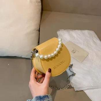 

Mini Bag Handbags For Women 2020 Summer New Korean Luxury Designer Pearl Retro Black Crossbody Bags Shoulder Chain Saddle Bag