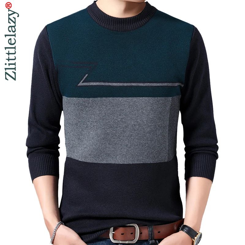 Повседневный толстый теплый зимний полосатый вязаный свитер, Мужская одежда, трикотажное платье, пуловер, вязаные мужские свитера, мужская мода 02125