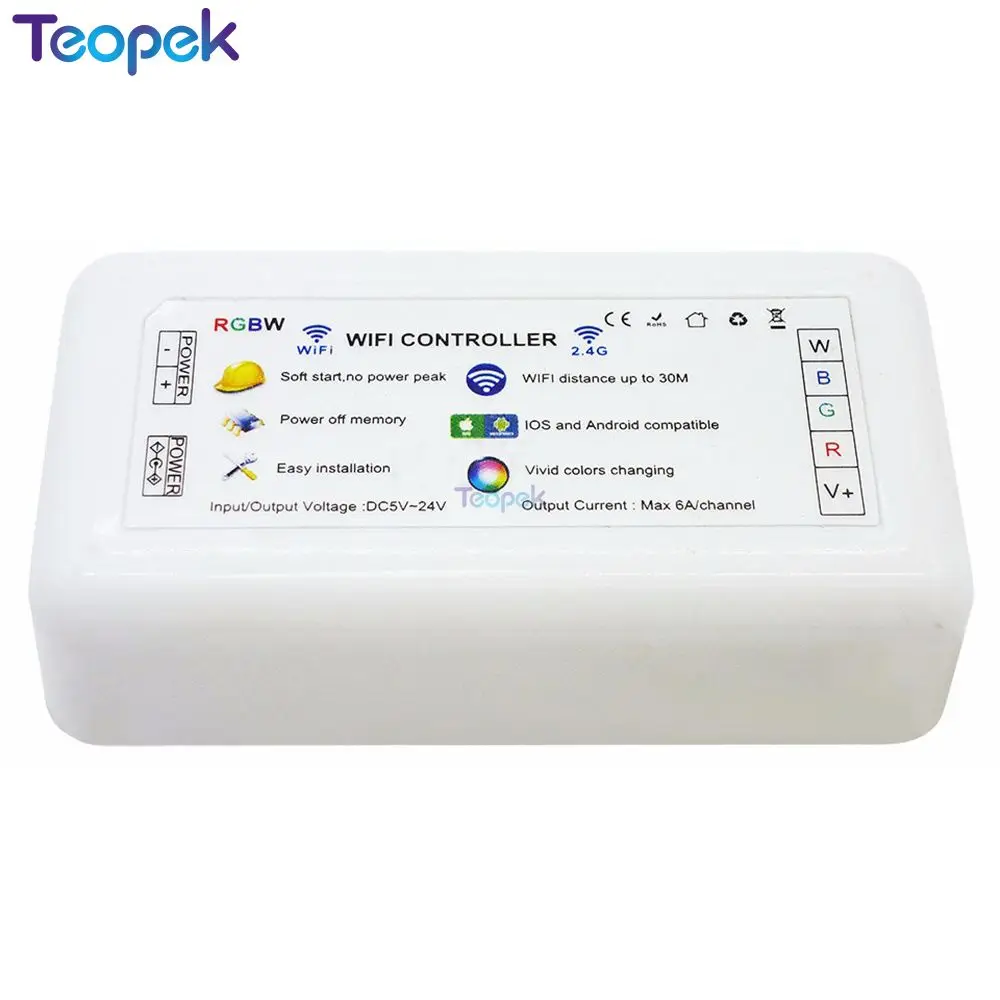 WiFi RGBW светодиодный контроллер iOs Android APP WiFi светодиодный контроллер H802 6A* 4CH выход для 5 в 12 В 24 В RGBW светодиодные полосы