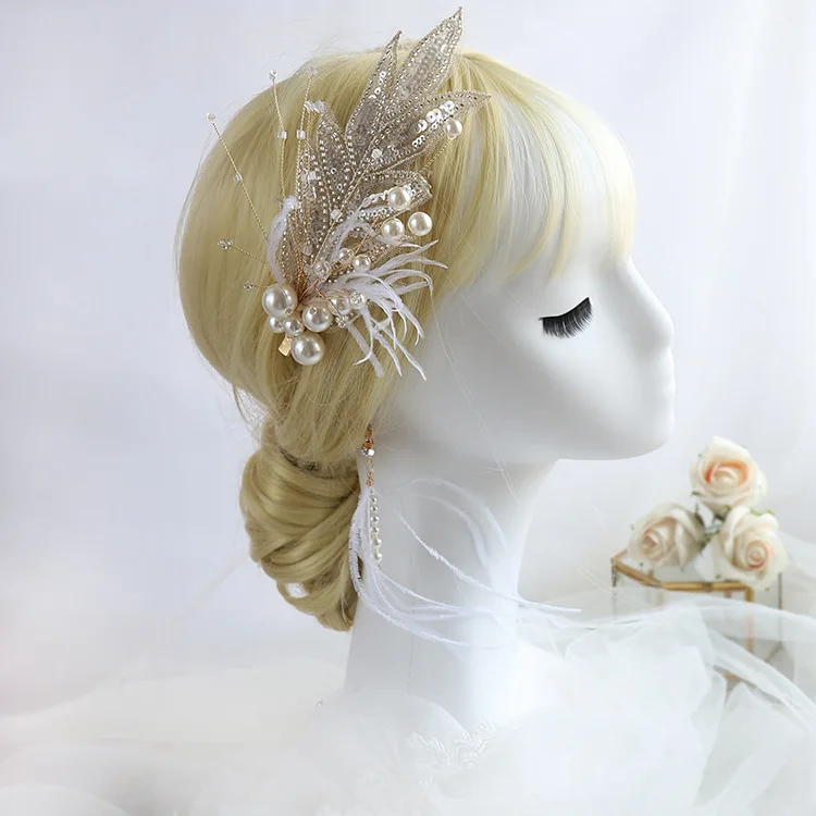Перо цветок сияющий кристалл лист невесты тиара невесты головной убор Бесконтактный темперамент ювелирные изделия для волос невесты Одежда для волос