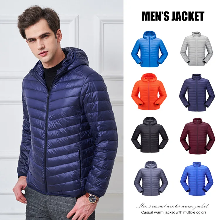 Blue Men Parka Cotton Padded Winter Jacket Coat Mens Warm Jackets Male Solid Color Hooded Zipper Thick Coats Down Parkas Clothes