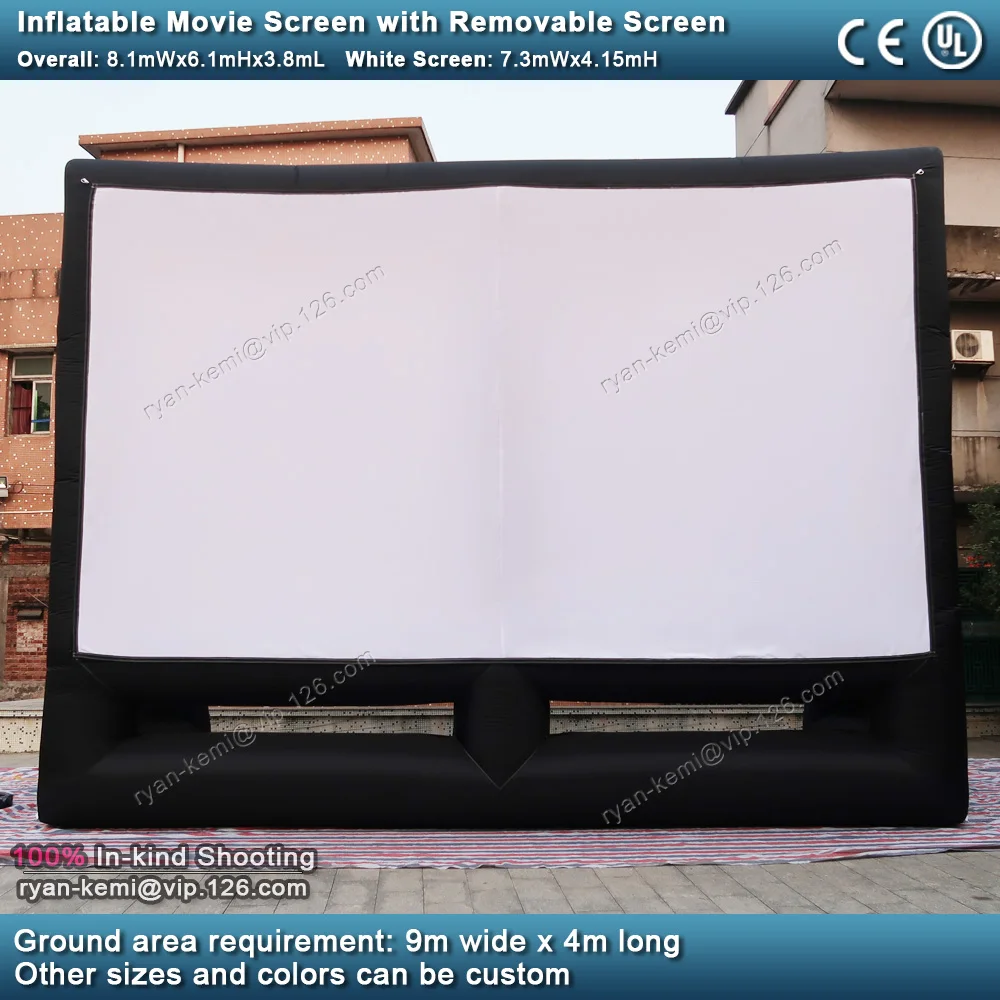 front of 8.1mWx6.1mH giant inflatable movie screen with removable screen outdoor large inflatable cinema 16 9 projection film screen
