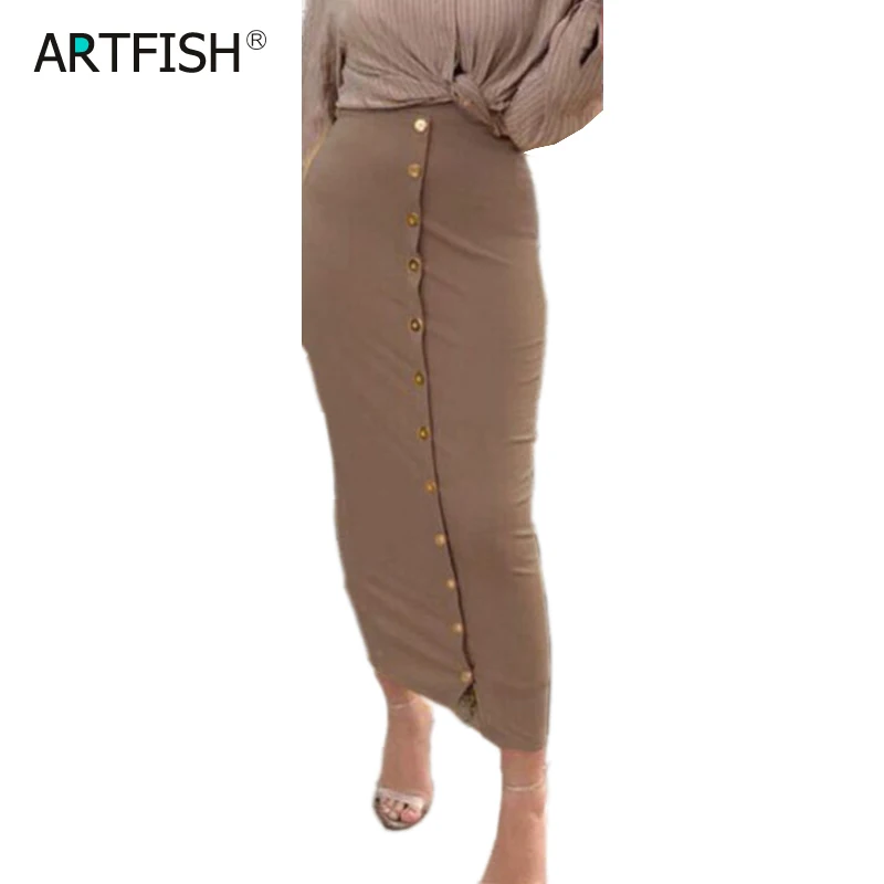 

Bodycon Plus Size 2019 Autumn Women High Waist Skirts Button Maxi Long Skirt Femme Sexy Pencil Bodycon Skirts Solid Black GV799