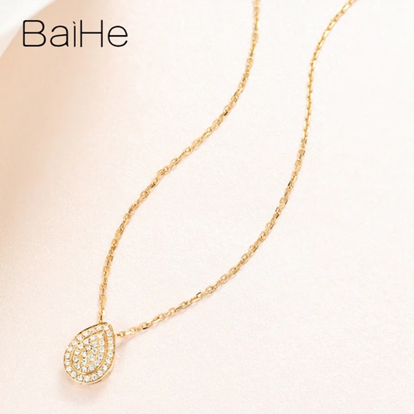 BAIHE Solid 18 K, белое золото, сертифицированный 0.11ct, настоящие натуральные бриллианты, женские помолвки, модные ювелирные изделия, Подарочные ожерелья