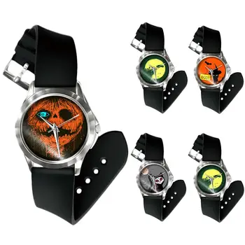 

Halloween Unisex Pumpkin Bat Pattern No Number Analog Quartz Wrist Watch Festival Watch zegarek damski 2019 New Hot Sale