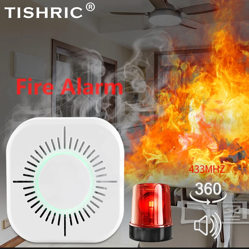 TISHRIC-Detector de humo inteligente inalámbrico con Wifi, Sensor de alarma de fuego de 433mhz, sistema de ALARMA DE SEGURIDAD PARA EL HOGAR, Detector de humo