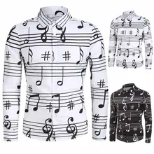 Новинка, мужская повседневная рубашка с длинным рукавом и принтом в виде музыкальных нот, официальная рубашка, модная мужская одежда, блузка, рубашки, camisa hombre camisas