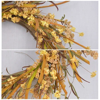

20in Fall Wreath Front Door Wreath Grain Wreath Harvest Gold Wheats Ears Circle Garland Autumn Wreath for Front Door TB Sale