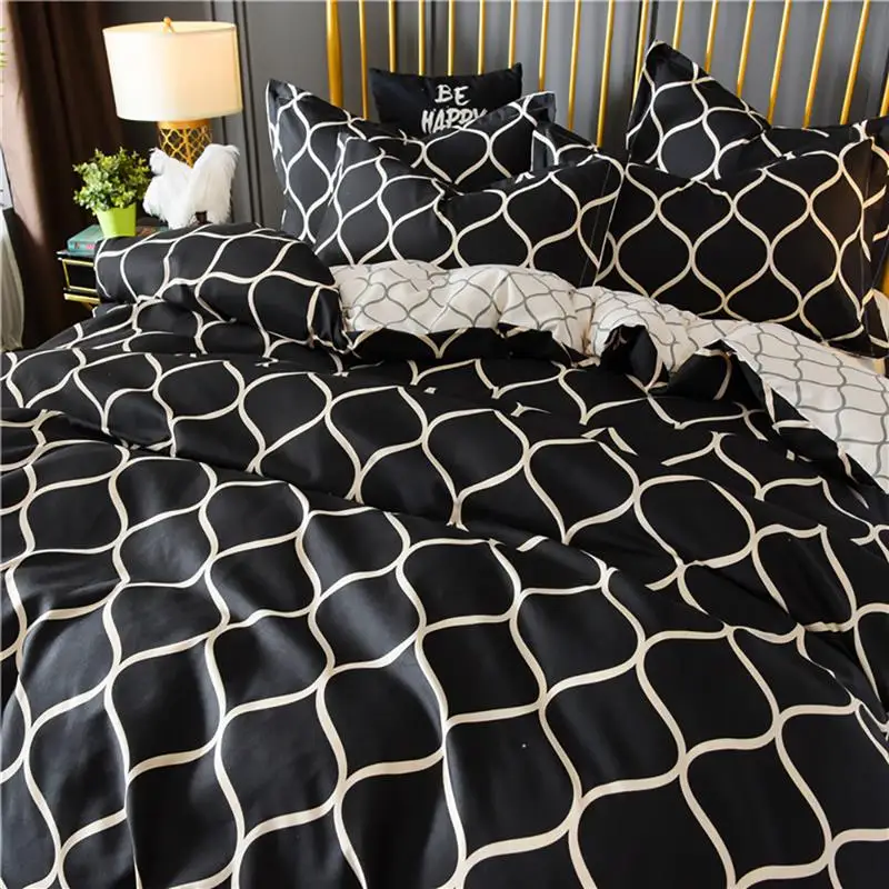 NewBlackCheckedBeddingSetKingQuiltCoverQuiltCoverAdult