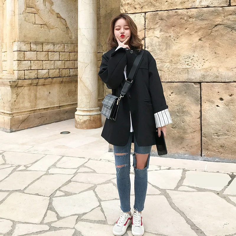 

ACZ 18 Spring Korean-style Women's Youth Loose-Fit Color Slimming Mid-length Long Sleeve Suit Jacket Large Size Business Attire